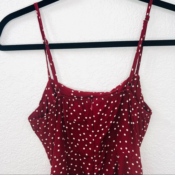 Princess Polly Deep Red Caesura Polka Dot Mini Dress - Picture 13 of 15